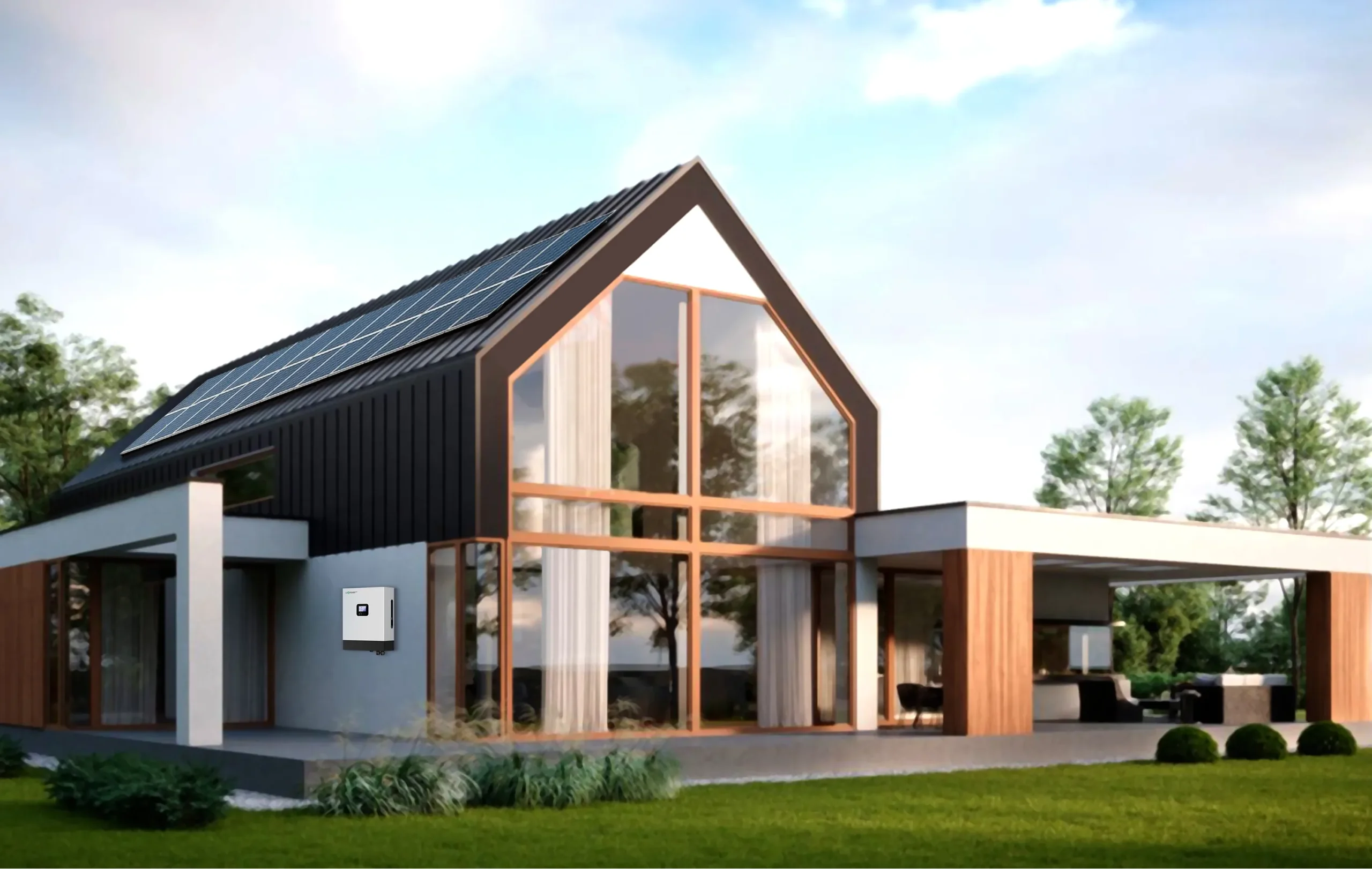 LuxpowerTek hybrid inverter installed at a modern solar home