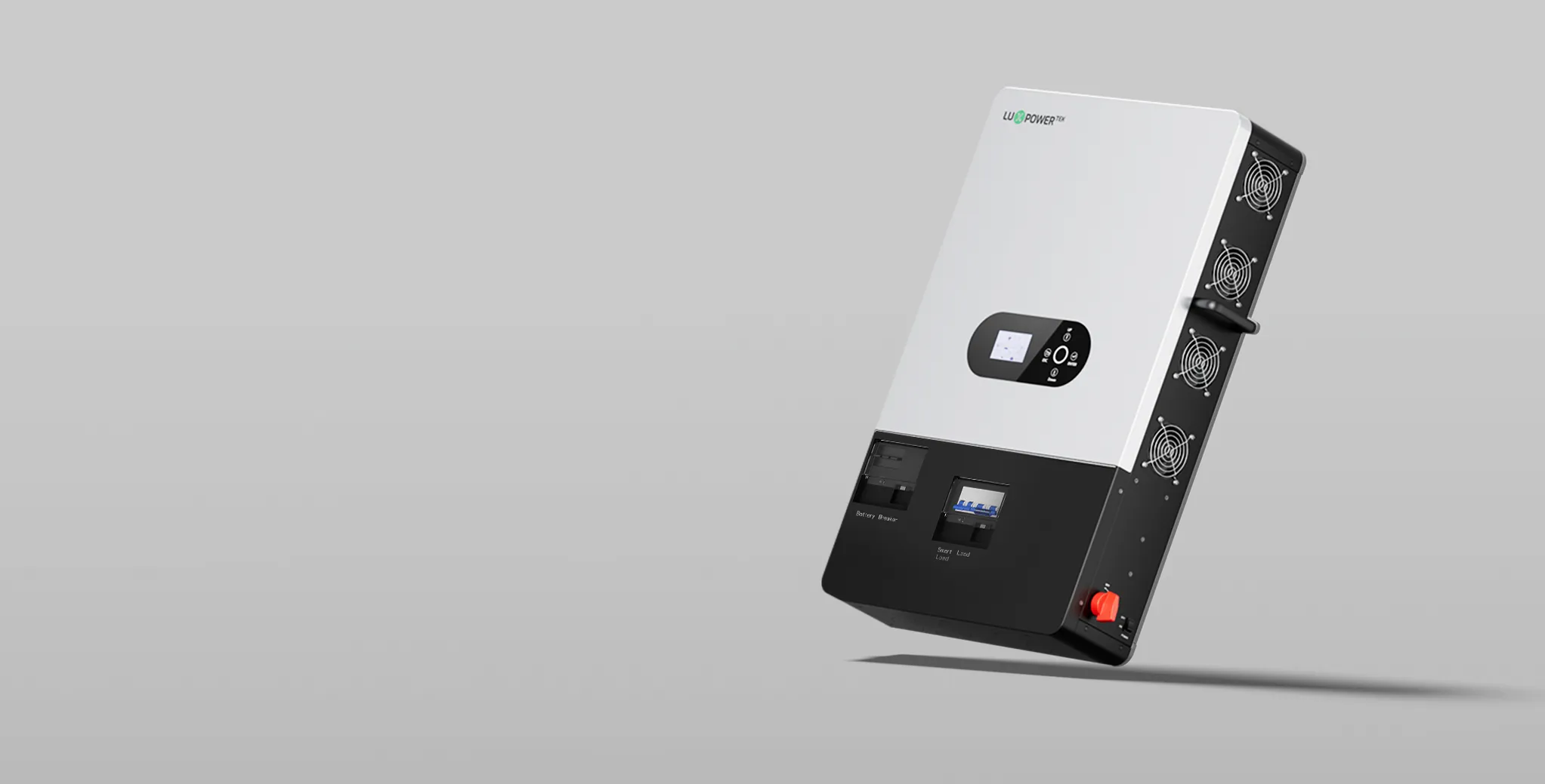 LuxpowerTek hybrid inverter and battery storage product render