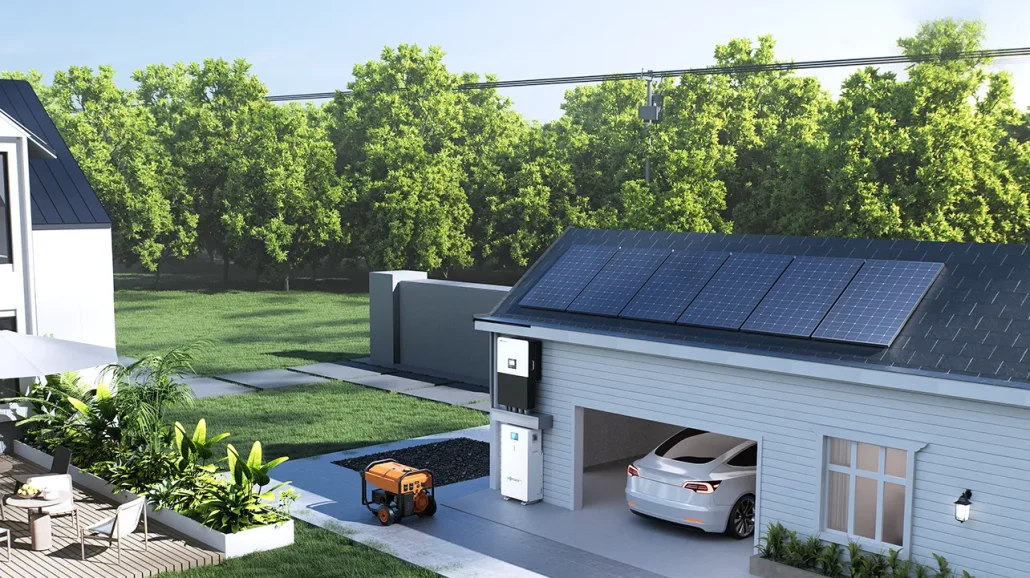 O inversor híbrido LuxpowerTek e o sistema de armazenamento de baterias para uso doméstico apresentam um gráfico.
