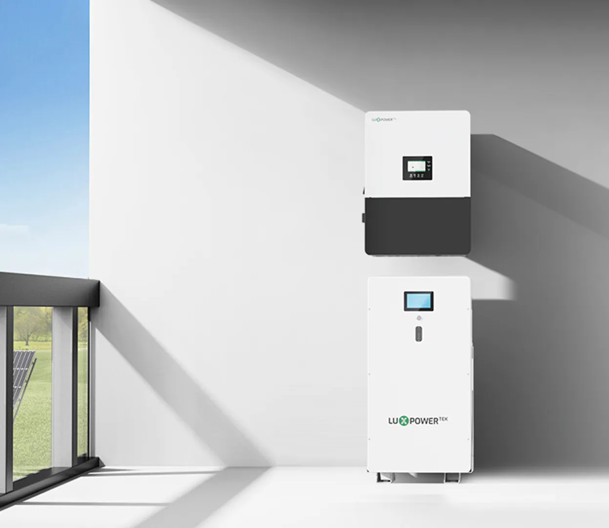 LuxpowerTek hybrid inverter and home battery storage system feature graphic