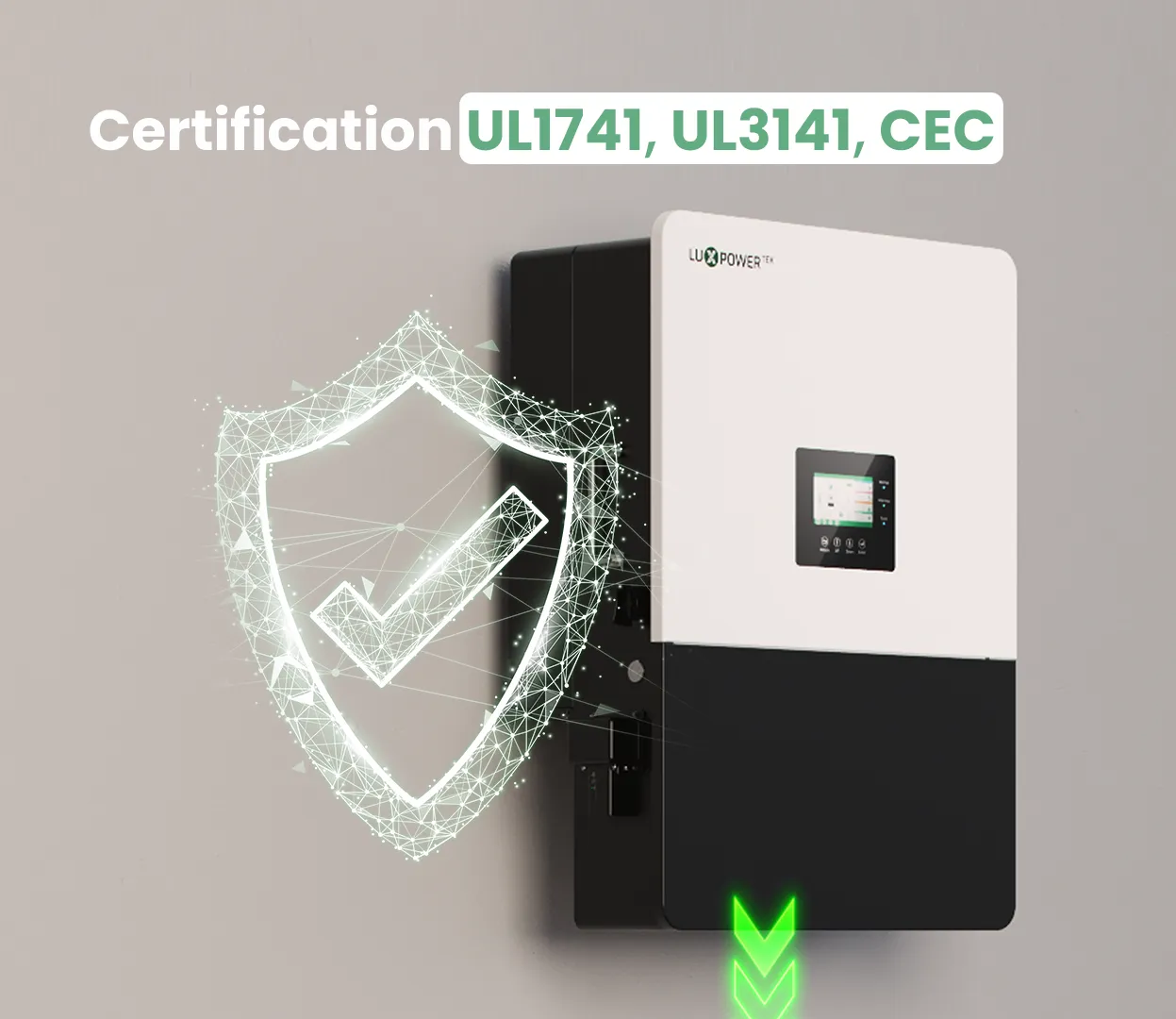 LuxpowerTek hybrid inverter and home battery storage system feature graphic